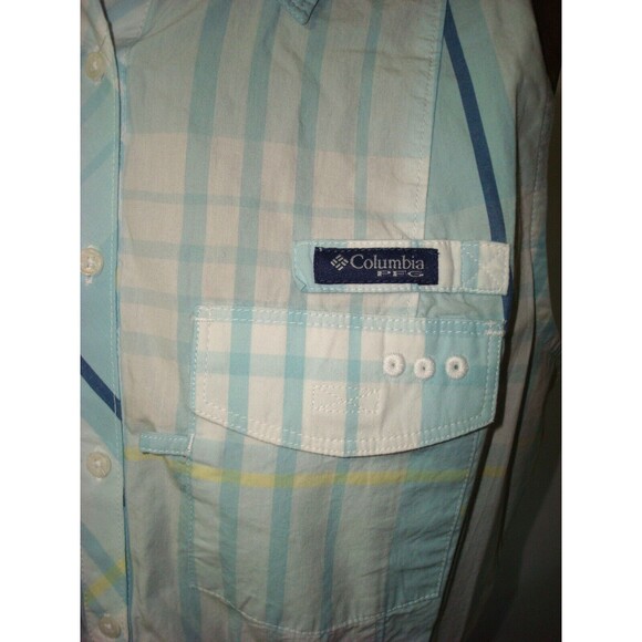 NWT New Womens Columbia White Blue Plaid Dress PFG M Slits Pockets Cotton Logo - Picture 6 of 9